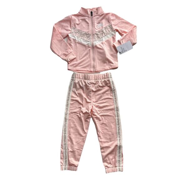 Nike Therma Tracksuit Girls 2PC Set Full Zip Tricot Jacket Pants Pink 4 3-4Yr - Picture 2 of 9